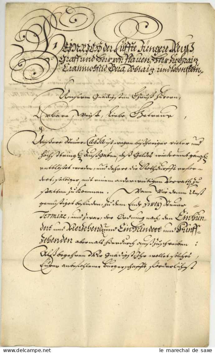 Graf Heinrich XI. Reuss-Schleiz (1669-1726) Autograph 1708 - Personnages Historiques