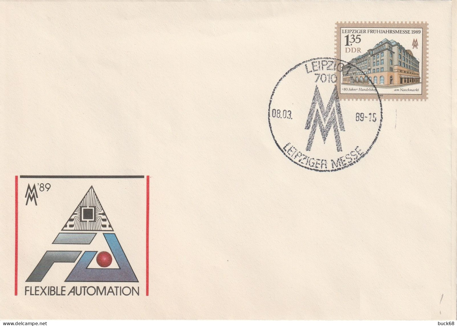 ALLEMAGNE GERMANY RDA DDR 2842a FDC Ersttagbrief Ganzsache Entier U10 Leipziger Frühjahrmesse Löwenbrunnen 08.03.1989 - 1981-1990