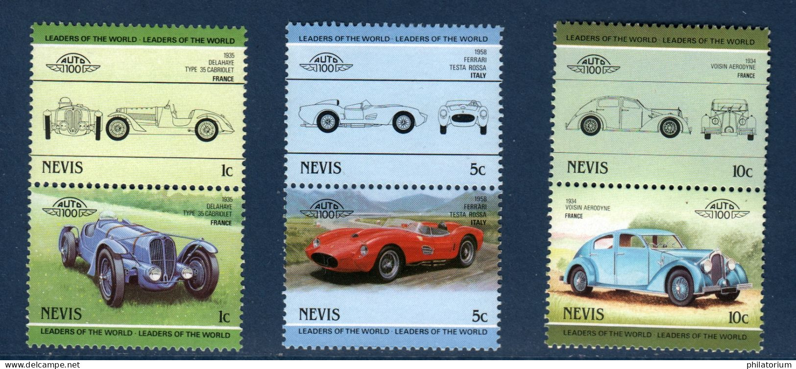 Nevis, YV , Mi 232 à 237, SG 249 à 254, Delahaye, Ferrari, Voisin, - Anguilla (1968-...)