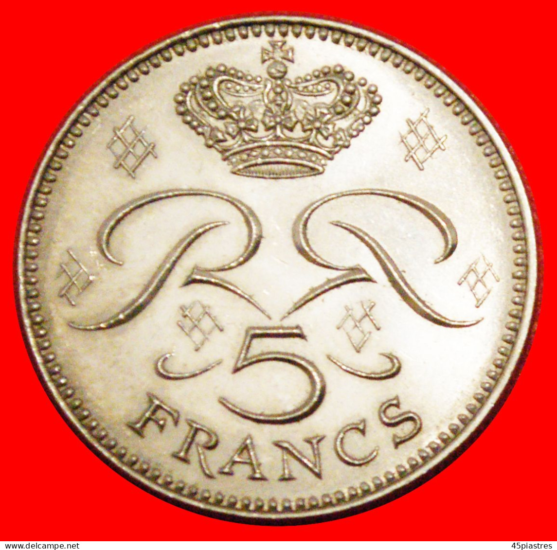 * FRANCE (1970-1995): MONACO  5 FRANCS 1974 ERROR RAINIER III (1949-2005) MINT LUSTRE!· LOW START ·  NO RESERVE! - 1960-2001 New Francs