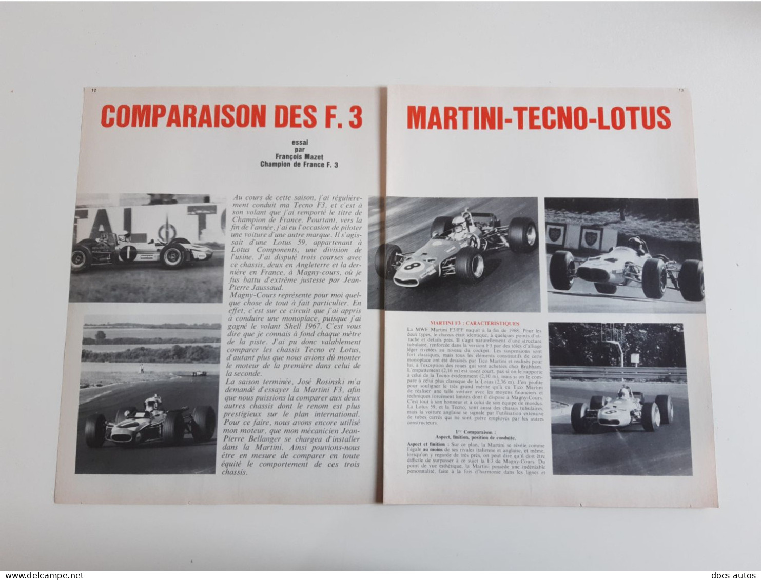 Formule 3 Martini / Tecno / Lotus - Coupure De Presse Automobile De 1969 - Autres & Non Classés