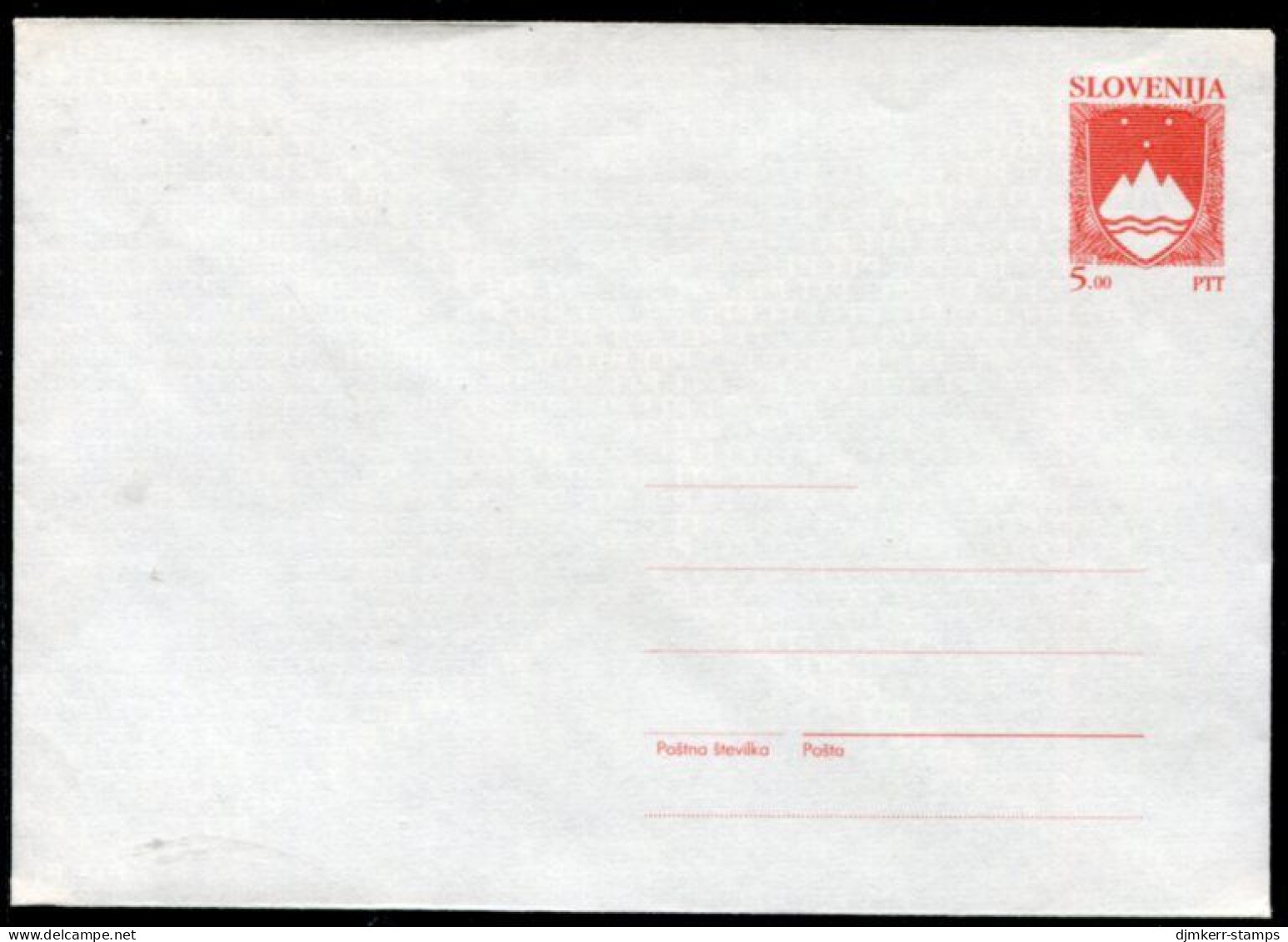SLOVENIA 1992 5.00 T.  Postal Stationery Envelope On White Paper, Unused.  Michel U1a - Eslovenia