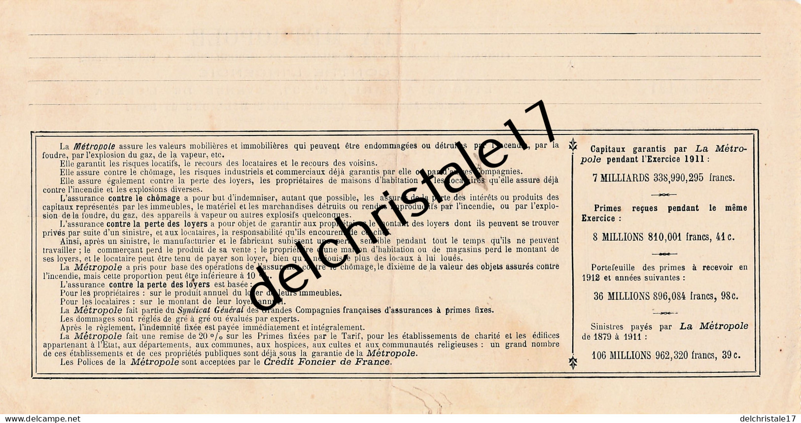 18 0262 BOURGES CHER 1913 Assurances LA METROPOLE Agent DURET Rue Des Écoles à MALADESSISE Fabricant Huile - Banca & Assicurazione