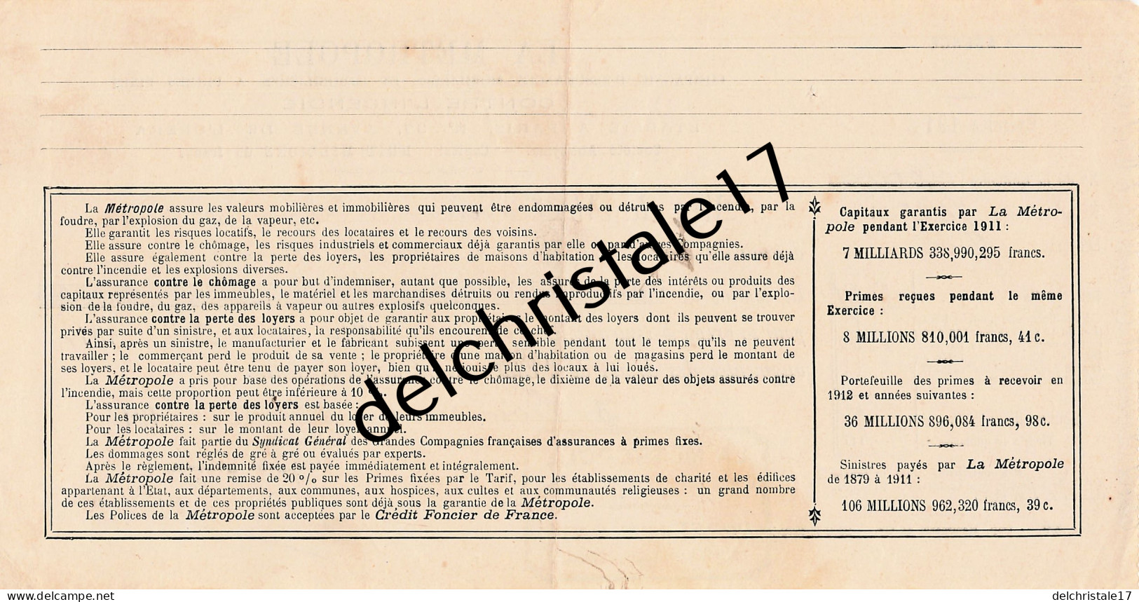 18 0262 BOURGES CHER 1913 Assurances LA METROPOLE Agent DURET Rue Des Écoles à MALADESSISE Fabricant Huile - Bank En Verzekering