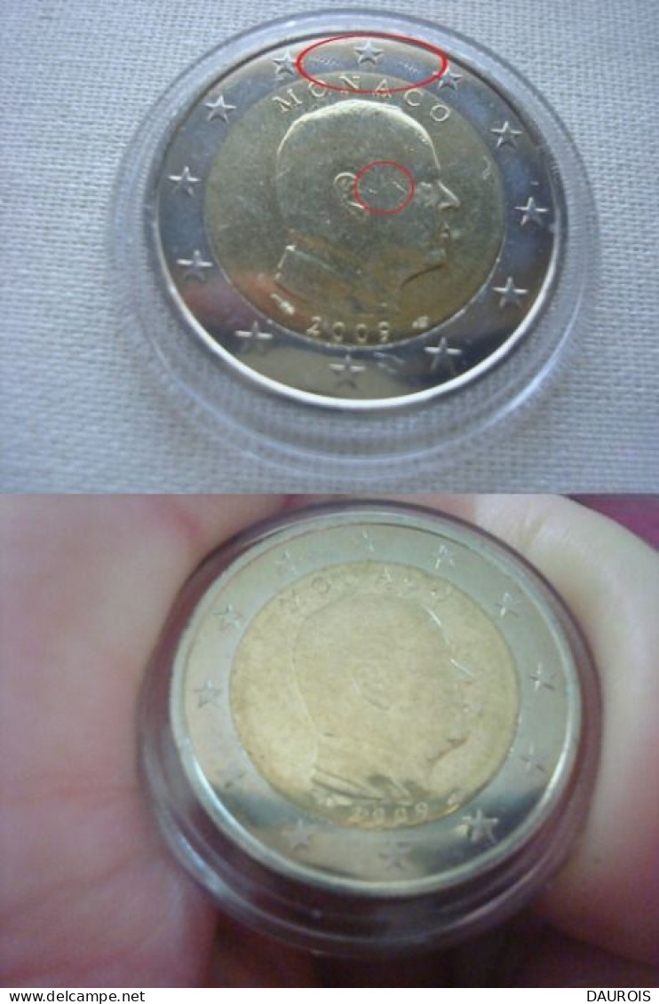 Défauts Sur Deux 2€  MONACO 2009 ALBERT II TRÈS RARE! - Monaco