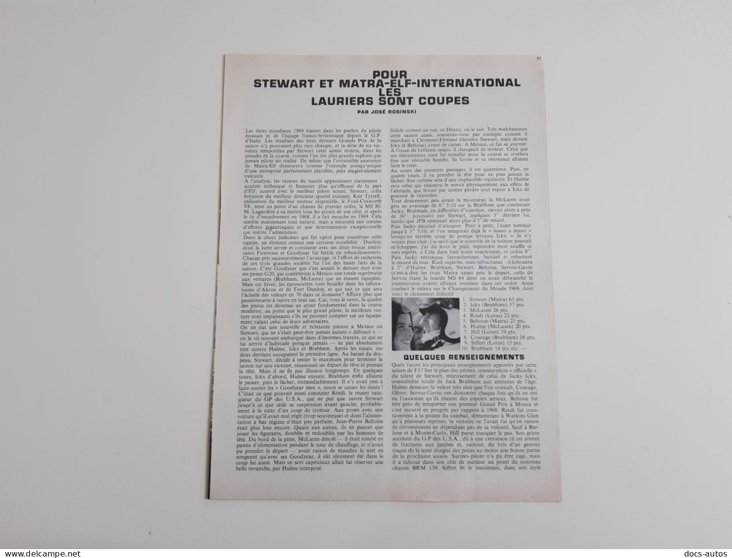 Grand Prix Du Mexique - Coupure De Presse Automobile De 1969 - Otros & Sin Clasificación