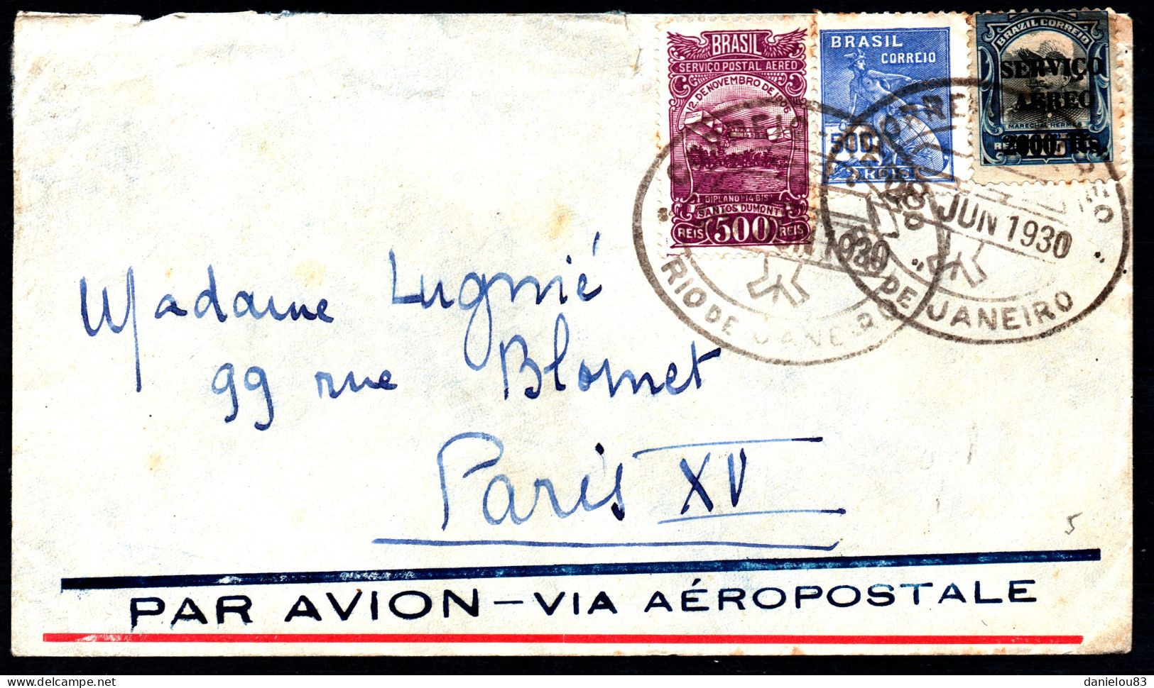 Belle Lettre AÉROPOSTALE - BRÉSIL FRANCE PARIS  - Année 1930 - Départ Rio De Janeiro Le 28 Juin 1930 - Luchtpost