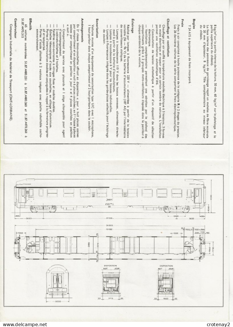 Train Wagons Fiche Technique 2 Volets Wagon Voiture SNCF Couchettes Mixte De 1965 66 Voir Scans Fiche De Février 1974 - Railway