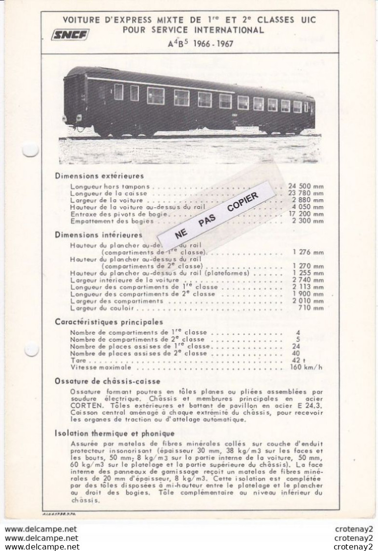 Train Wagons Fiche Technique 2 Volets Voiture SNCF Express Mixte 1ère 2ème Classe Voir Scans (3) Fiche De Juillet 1970 - Chemin De Fer