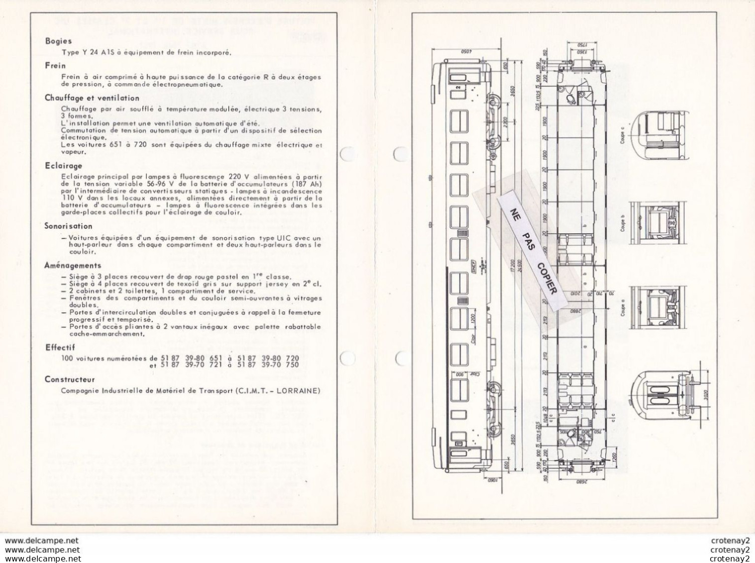 Train Wagons Fiche Technique 2 Volets Voiture SNCF Express Mixte 1ère 2ème Classe Voir Scans (3) Fiche De Juillet 1970 - Spoorweg