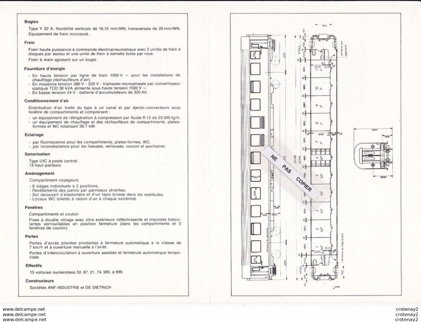 Train Wagons Fiche Technique 2 Volets Wagon Voiture Voyageurs SNCF 2ème Cl VU 75 Et 78 Voir Scans (3) Fiche Non Datée - Railway