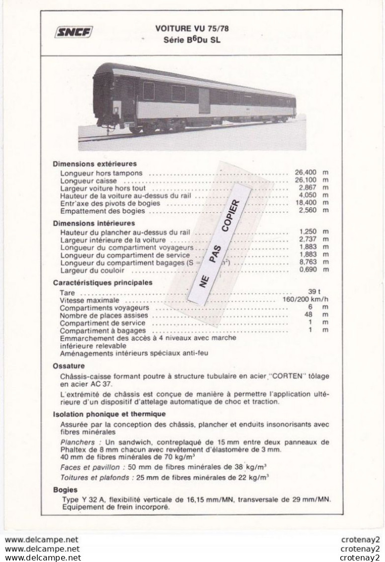 Train Wagons Fiche Technique 2 Volets Wagon Voiture Mixte Fourgon Voyageurs SNCF VU 75 Et 78 Voir Scans Fiche Non Datée - Ferrocarril