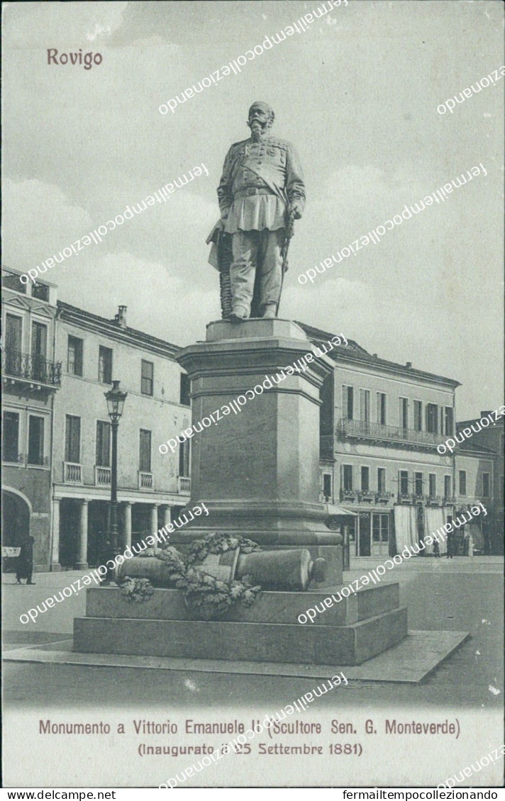 Cn132 Cartolina Rovigo Citta' Monumento A Vittorio Emanuele II Scollata - Rovigo