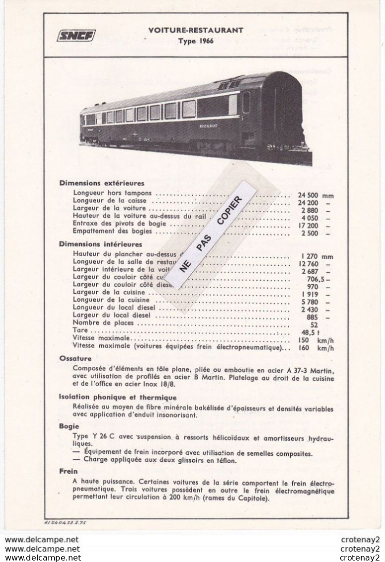 Train Wagons Fiche Technique 2 Volets Wagon Voiture Restaurant SNCF Voir Scans (3) Fiche De Février 1975 - Ferrocarril