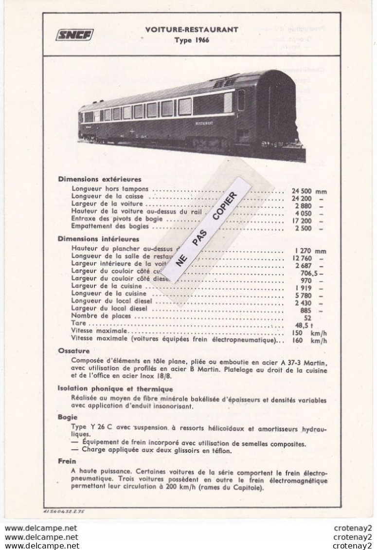 Train Wagons Fiche Technique 2 Volets Wagon Voiture Restaurant SNCF Voir Scans (3) Fiche De Février 1975 - Railway