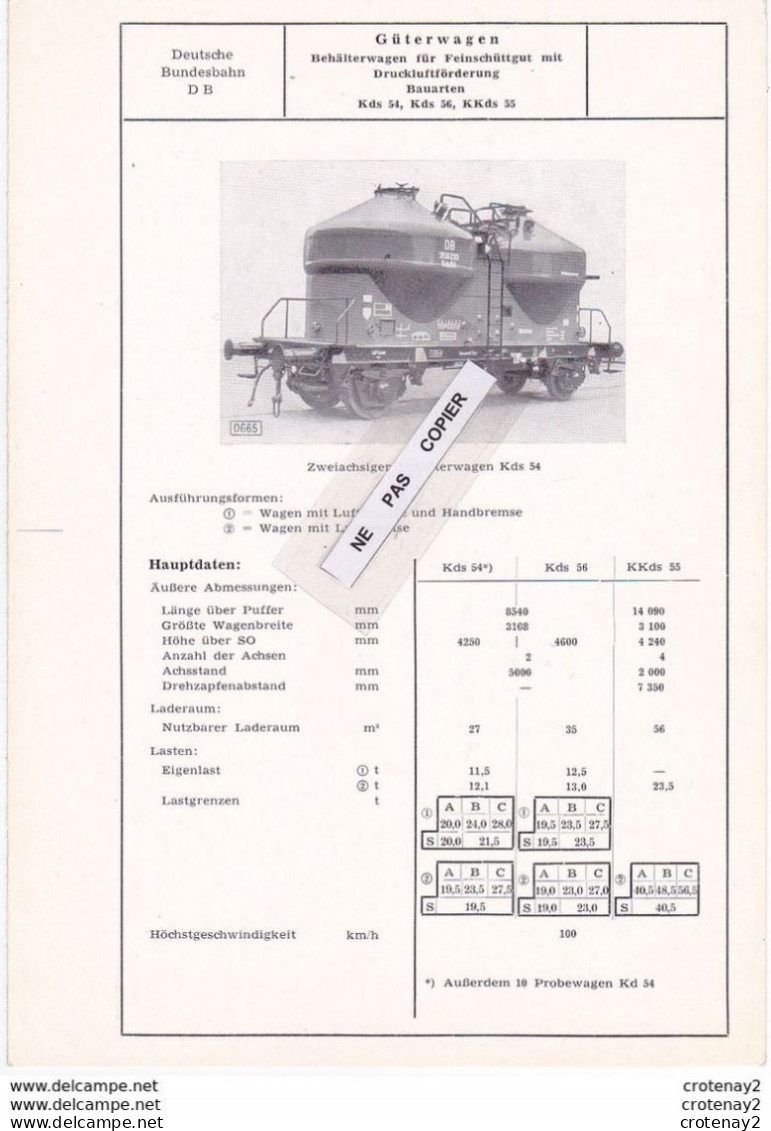 Train Wagons Fiche Technique 2 Volets Güterwagen Wagon Silo De La DB Voir Scans (3) Fiche Non Datée écrite En Allemand - Ferrocarril