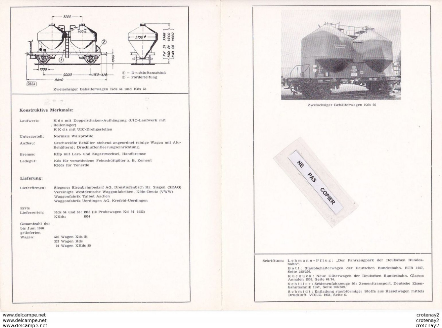 Train Wagons Fiche Technique 2 Volets Güterwagen Wagon Silo De La DB Voir Scans (3) Fiche Non Datée écrite En Allemand - Ferrocarril