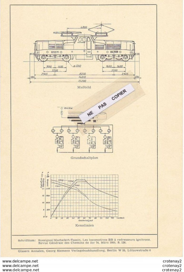 Train Wagons Fiche Technique Recto Verso Locomotive SNCF BB 12000 Voir Scans (2) Fiche De Mars 1955 écrite En Allemand - Spoorweg