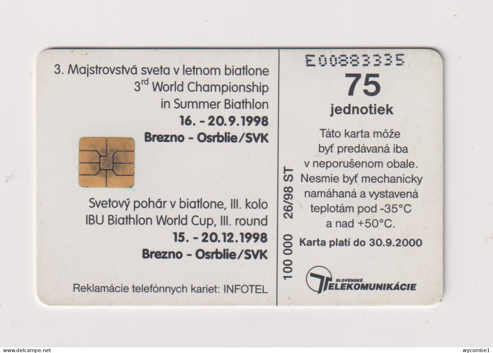 SLOVAKIA  - Biathlon Chip Phonecard - Slovaquie