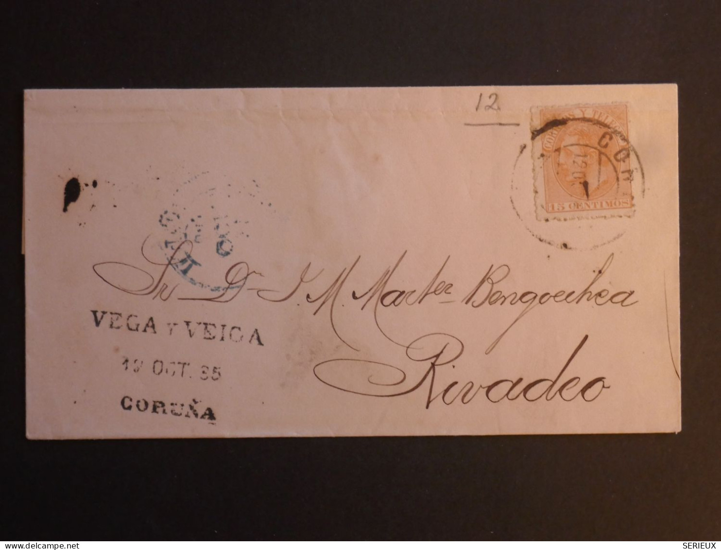 DJ 21 ESPANA  BELLE  LETTRE   1885 CORUNA  A RIVADEO  +  AFF. INTERESSANT ++++ - Lettres & Documents