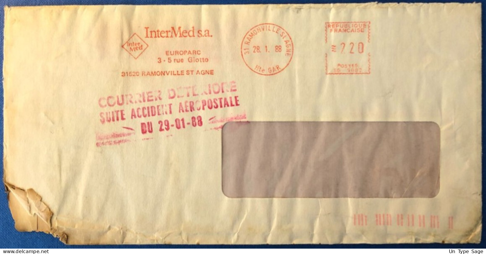 France, Accident Aéropostale Du 29.1.1983 - Enveloppe (manque Rabat) - (L105) - 1960-.... Covers & Documents