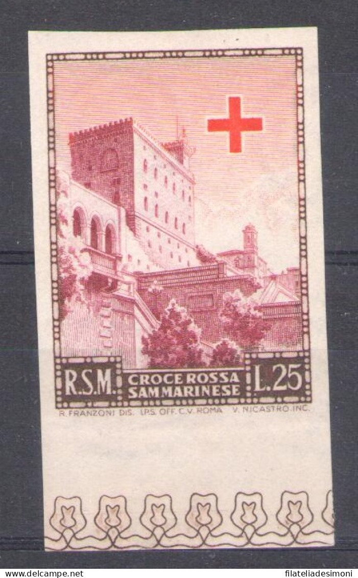 1951 San Marino, N. 369a Croce Rossa Non Dentellato - MNH** VARIETA' - Variedades Y Curiosidades