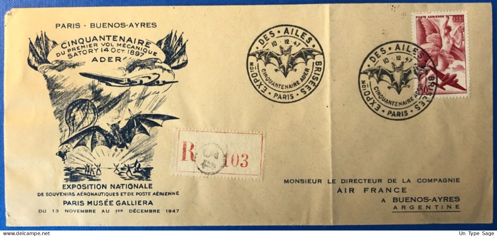 France, Expo. Des Ailes Brisées, Paris 10.12.1947, Enveloppe - (L111) - 1927-1959 Cartas & Documentos