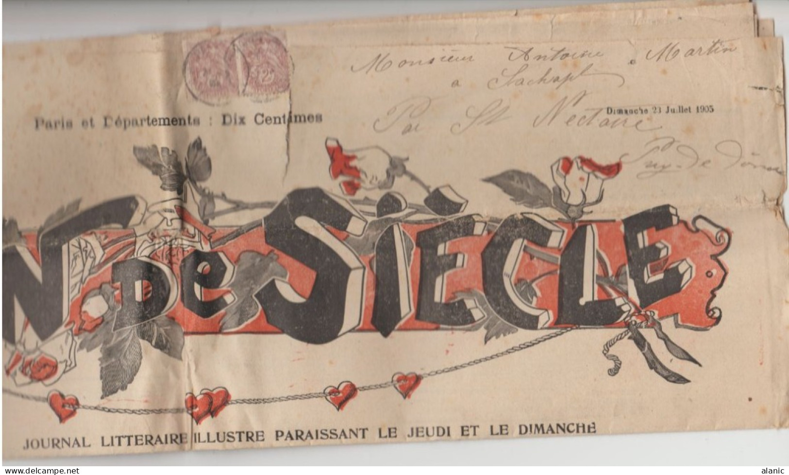 JOURNAL "FIN DE SIECLE" Avec Affranchissement A 4c : 2c Type Blanc X2 Oblt PARIS RUE DOUDEAUVILLE Pour St NECTAIRE(63) - Postal Rates