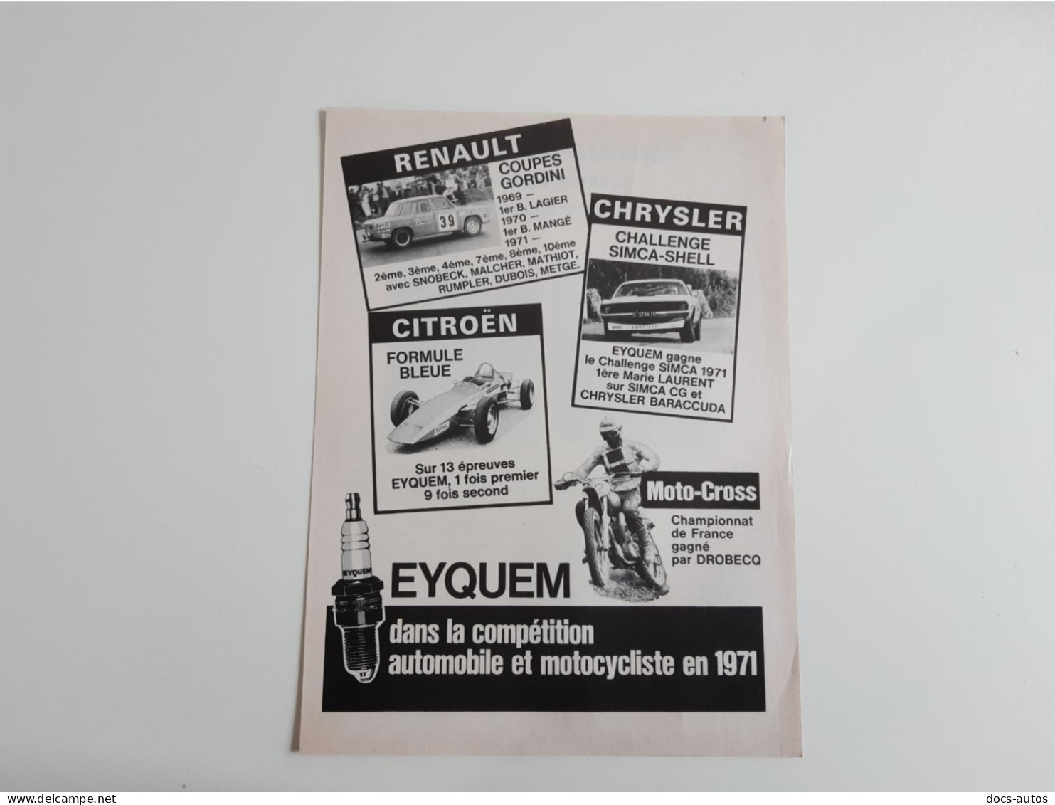 Bougies Eyquem - Publicité De Presse Automobile De 1972 - Otros & Sin Clasificación