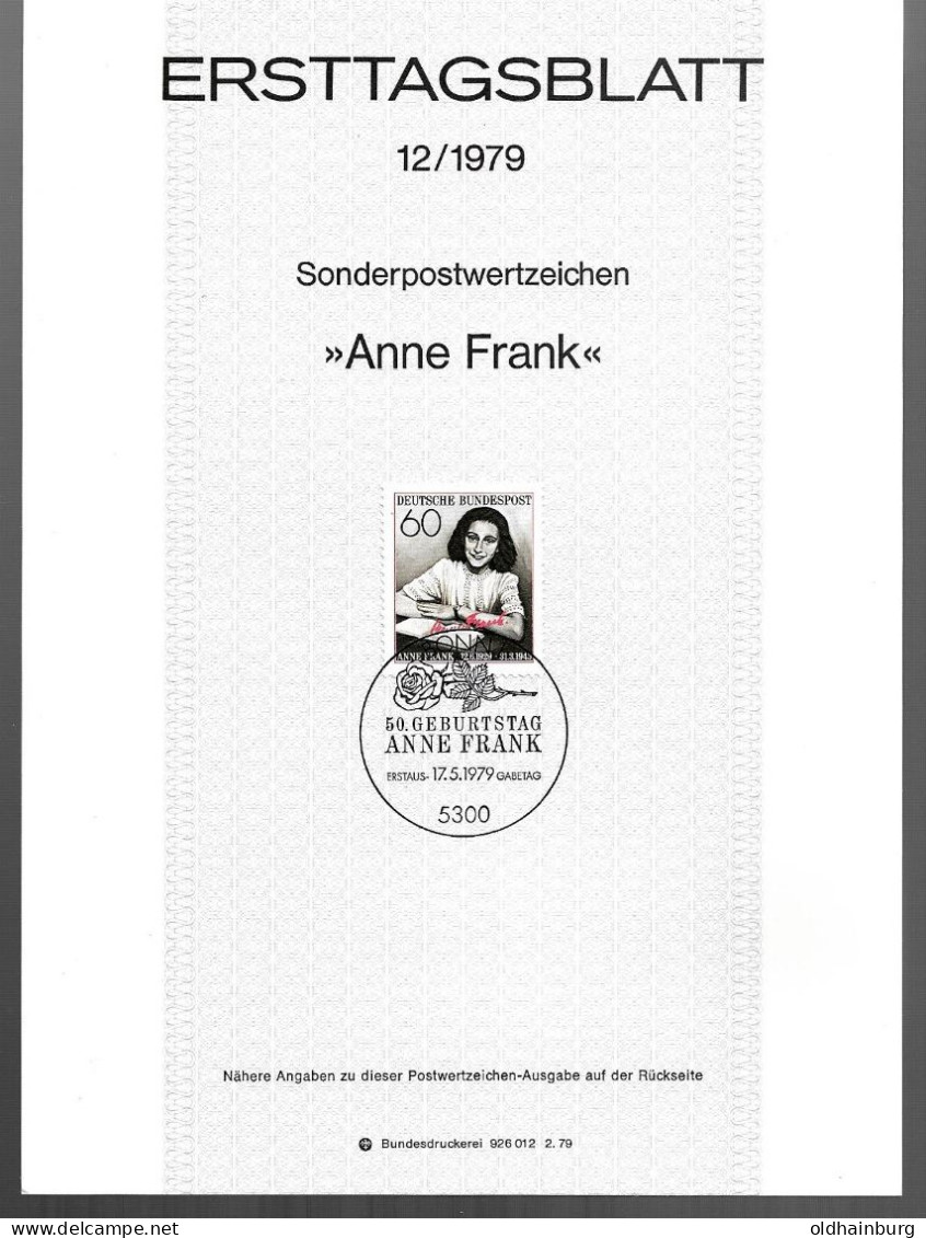 2037g: BRD- ETB 1979, Anne Frank - Judaisme