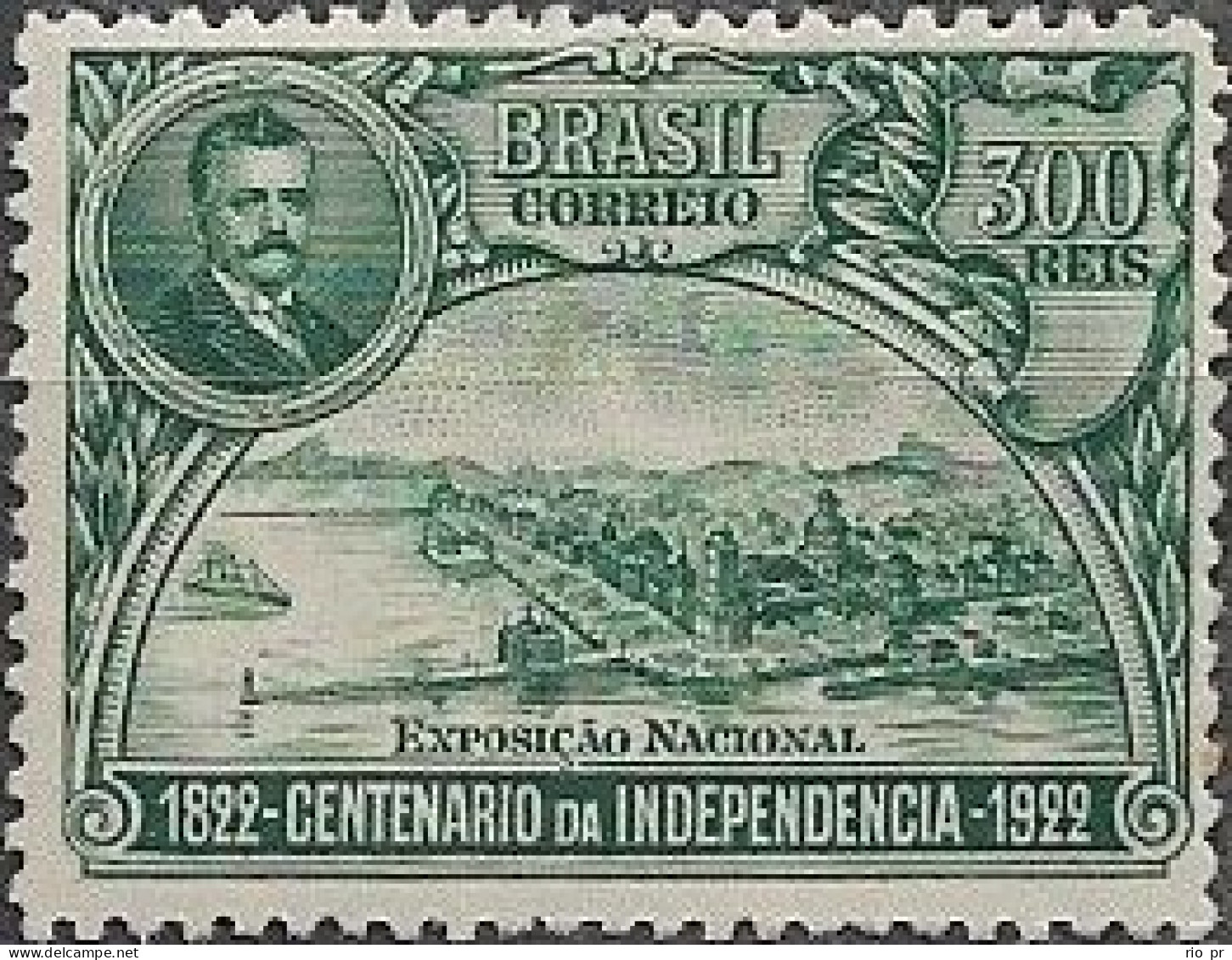 BRAZIL - CENTENARY OF NATIONAL INDEPENDENCE AND NATIONAL EXPOSITION (300 RÉIS, GREEN, PRES. PESSOA) 1922 - MNH - Nuovi