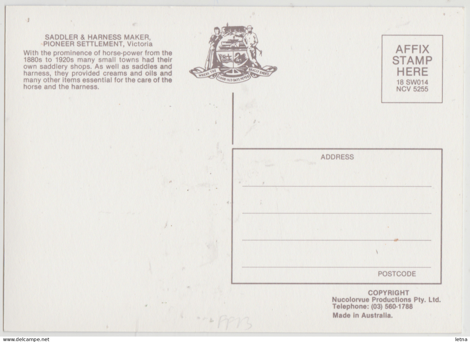 Australia VICTORIA VIC Saddler Pioneer Settlement SWAN HILL Nucolorvue 18SW014 Postcard C1980s - Swan Hill
