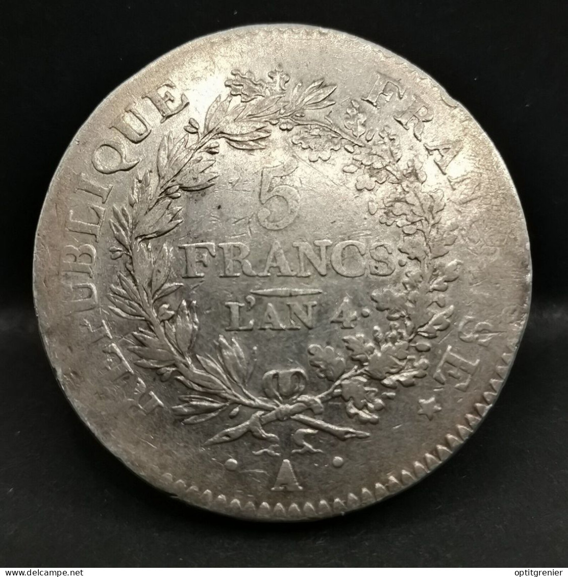 5 FRANCS ARGENT UNION ET FORCE AN 4 A PARIS FRANCE / SILVER / 37mm 25.11g - 1795-1799 Directoire