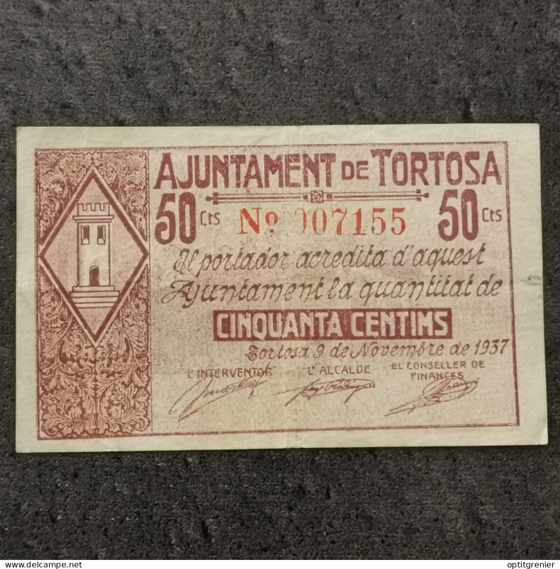 BILLET CIRCULE 50 CENTIMOS TORTOSA 9 11 1937 50000 EX. ESPAGNE / SPAIN BANKNOTE - Andere & Zonder Classificatie
