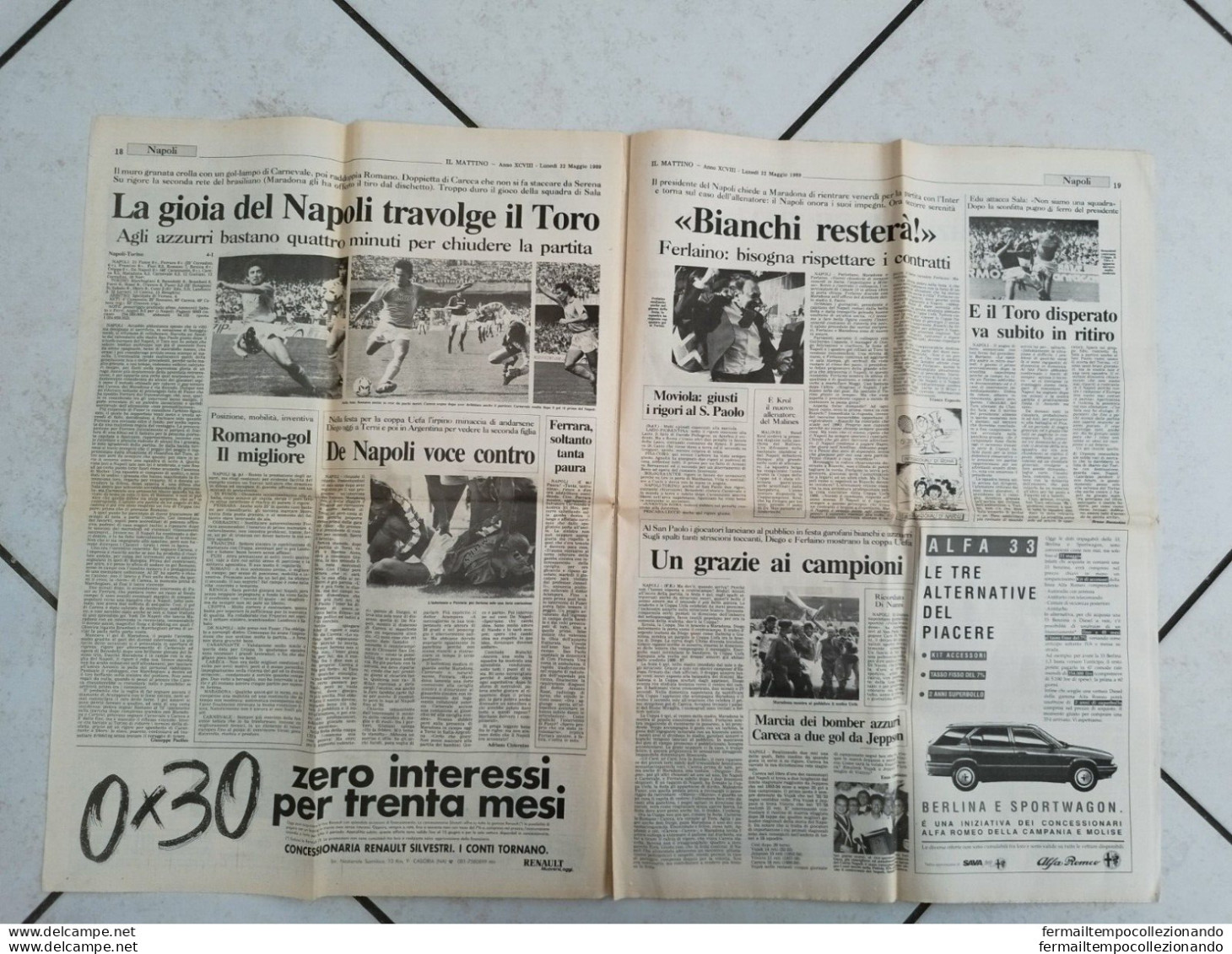 Br Giornale  Il Mattino E' Qui La Festa Coppa Uefa Maradona Careca 1989 - Boeken