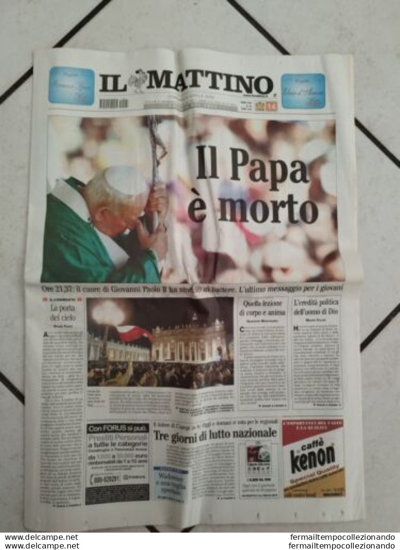Br Giornale Il Mattino Il Papa Giovanni Paolo II E' Morto 3 Aprile 2005 - Livres