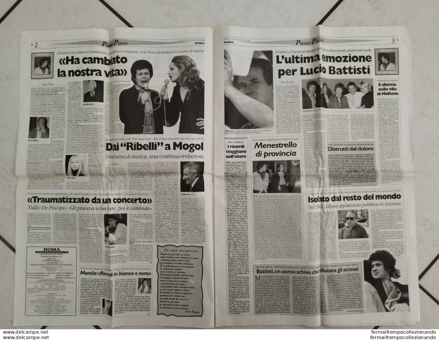 Br Giornale Il  Roma L'italia In Lacrime Per La Morte Di Lucio Battisti 1998 - Zeitschriften & Kataloge