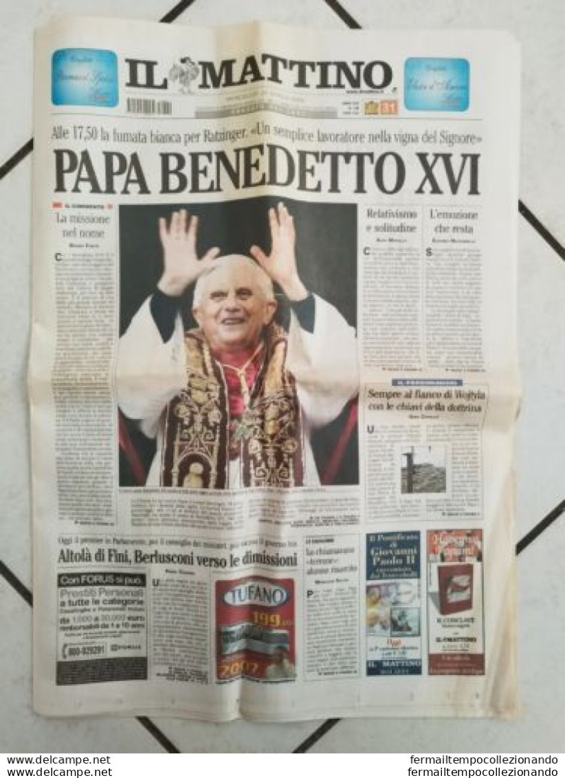 Br  Giornale Il Mattino Fumata Bianca Per Papa Bendetto XVI - Zeitschriften & Kataloge