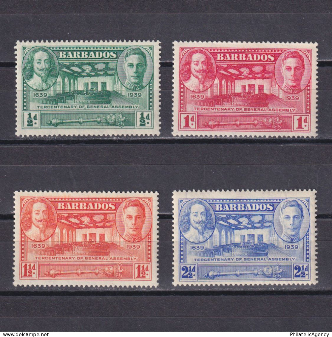 BARBADOS 1939, SG #257-261, Part Set, Tercentenary Of General Assembly, MH - Barbados (...-1966)