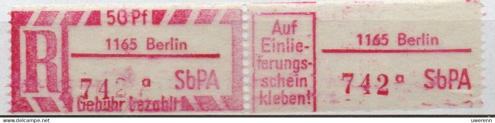 DDR Einschreibemarke Berlin SbPA Postfrisch, EM2B-1165aII(2) Zh - Etichette Di Raccomandazione