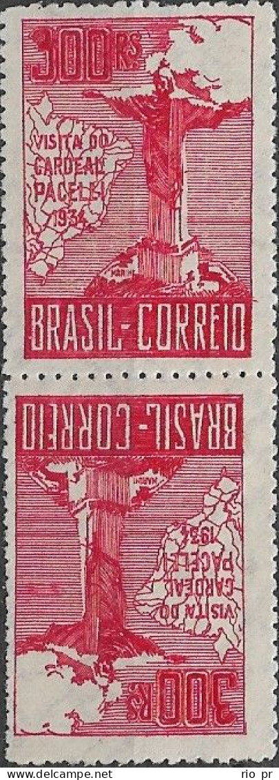 BRAZIL - TÊTE-BÊCHE CARDINAL PACELLI VISIT TO BRAZIL (3rd ISSUE, RED, 300 RÉIS) 1934 - MNH - Cristianismo
