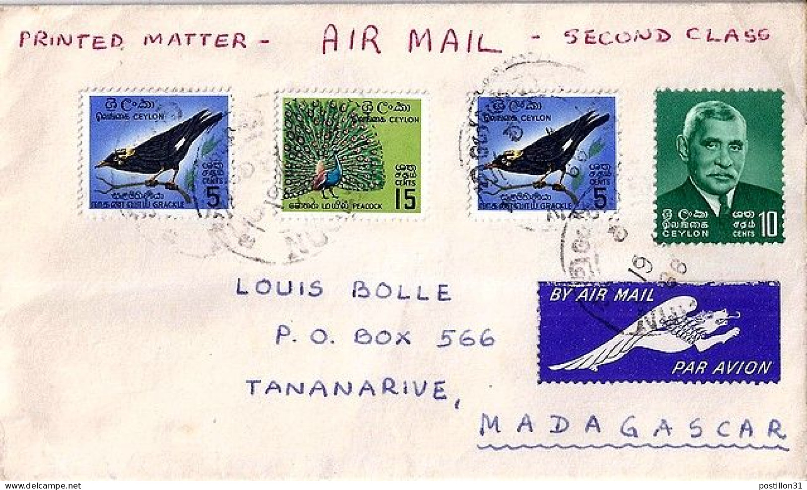CEYLAN N° 362/358x2/359 S/L. DE COLOMBO/19.4.66 POUR MADAGASCAR - Sri Lanka (Ceylan) (1948-...)
