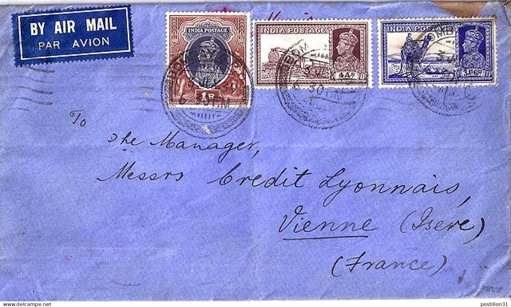 INDE ANGLAISE N° 150/151/155S/L.DE BOMBAY/3.7.39 POUR LA FRANCE - 1936-47  George VI