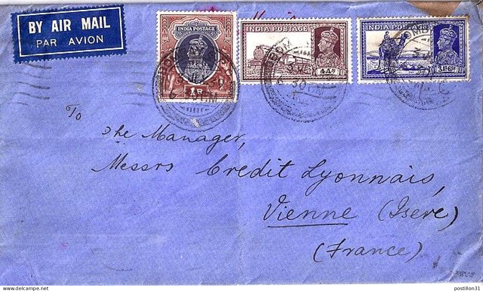 INDE ANGLAISE N° 150/151/155S/L.DE BOMBAY/3.7.39 POUR LA FRANCE - 1936-47 King George VI
