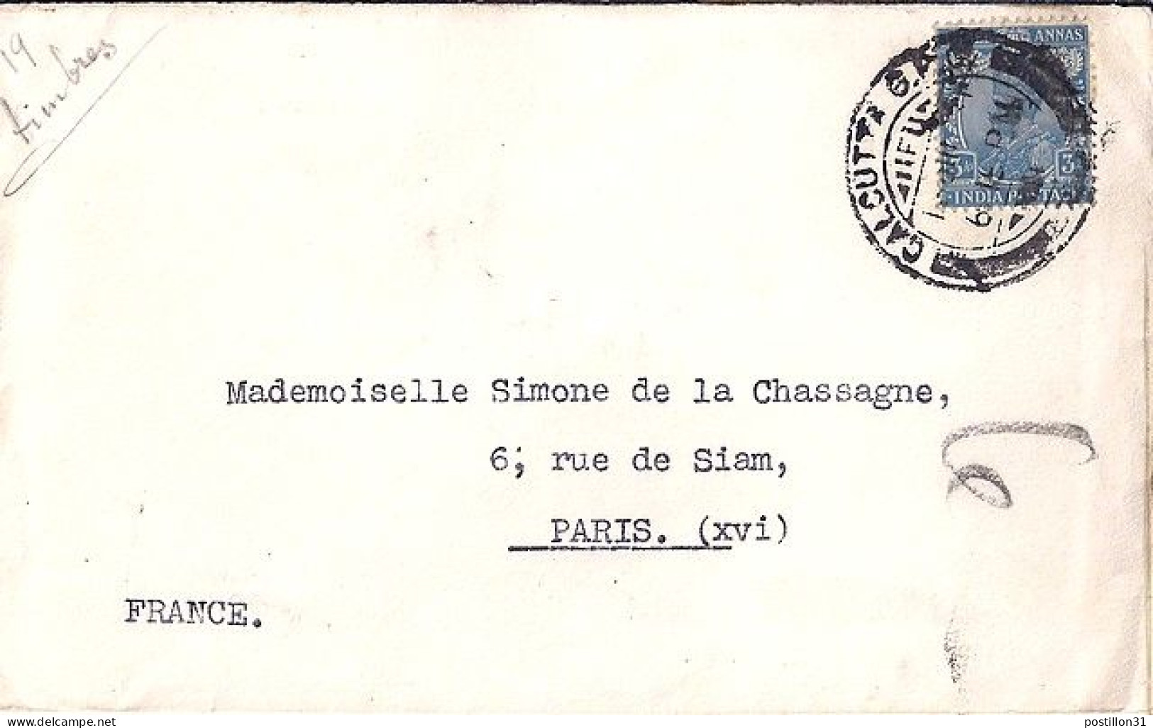 INDE ANGLAISE N° 86 S/L.DE CALCUTTA/19.7.31 POUR LA FRANCE - 1911-35  George V