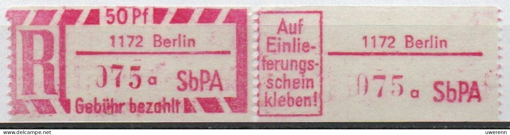 DDR Einschreibemarke Berlin SbPA Postfrisch, EM2B-1172aII Zh - Etiquettes De Recommandé