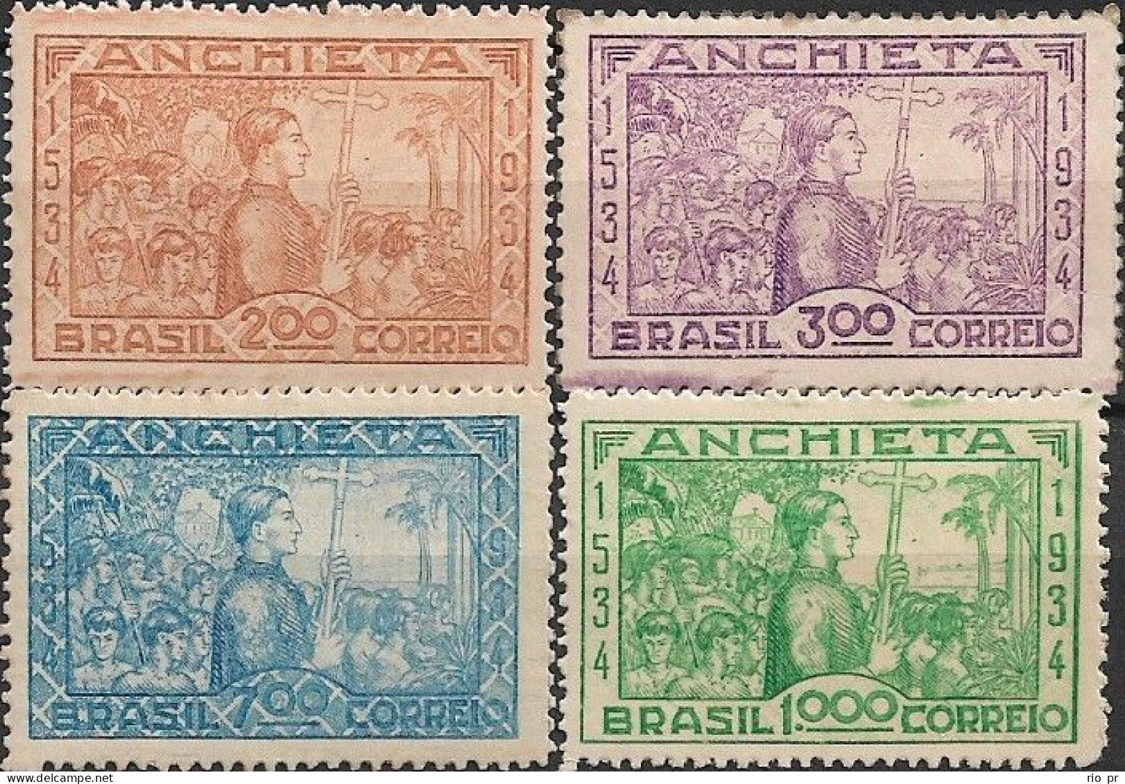 BRAZIL - COMPLETE SET 400th BIRTH ANNIVERSARY OF FATHER ANCHIETA (1534-1597), JESUIT 1934 - MNH/MH - Neufs