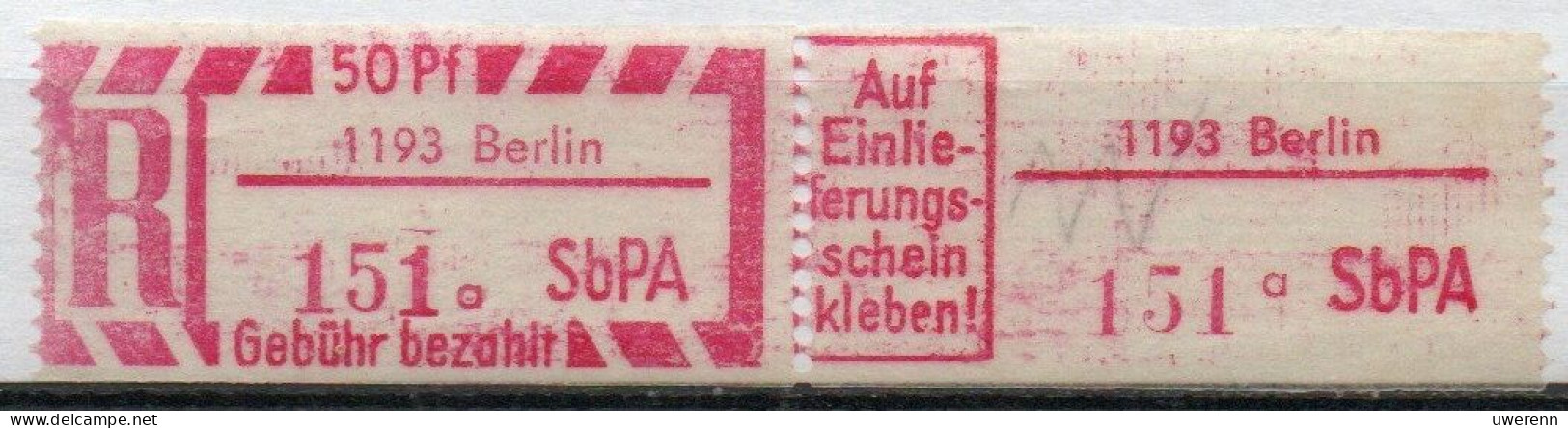 DDR Einschreibemarke Berlin SbPA Postfrisch, EM2B-1193aII Zh - Aangetekende Etiketten