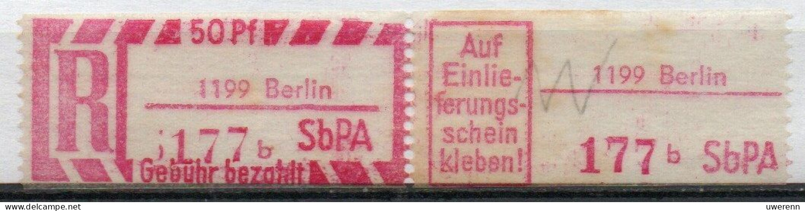 DDR Einschreibemarke Berlin SbPA Postfrisch, EM2B-1199bII Zh - Etiquetas De Certificado