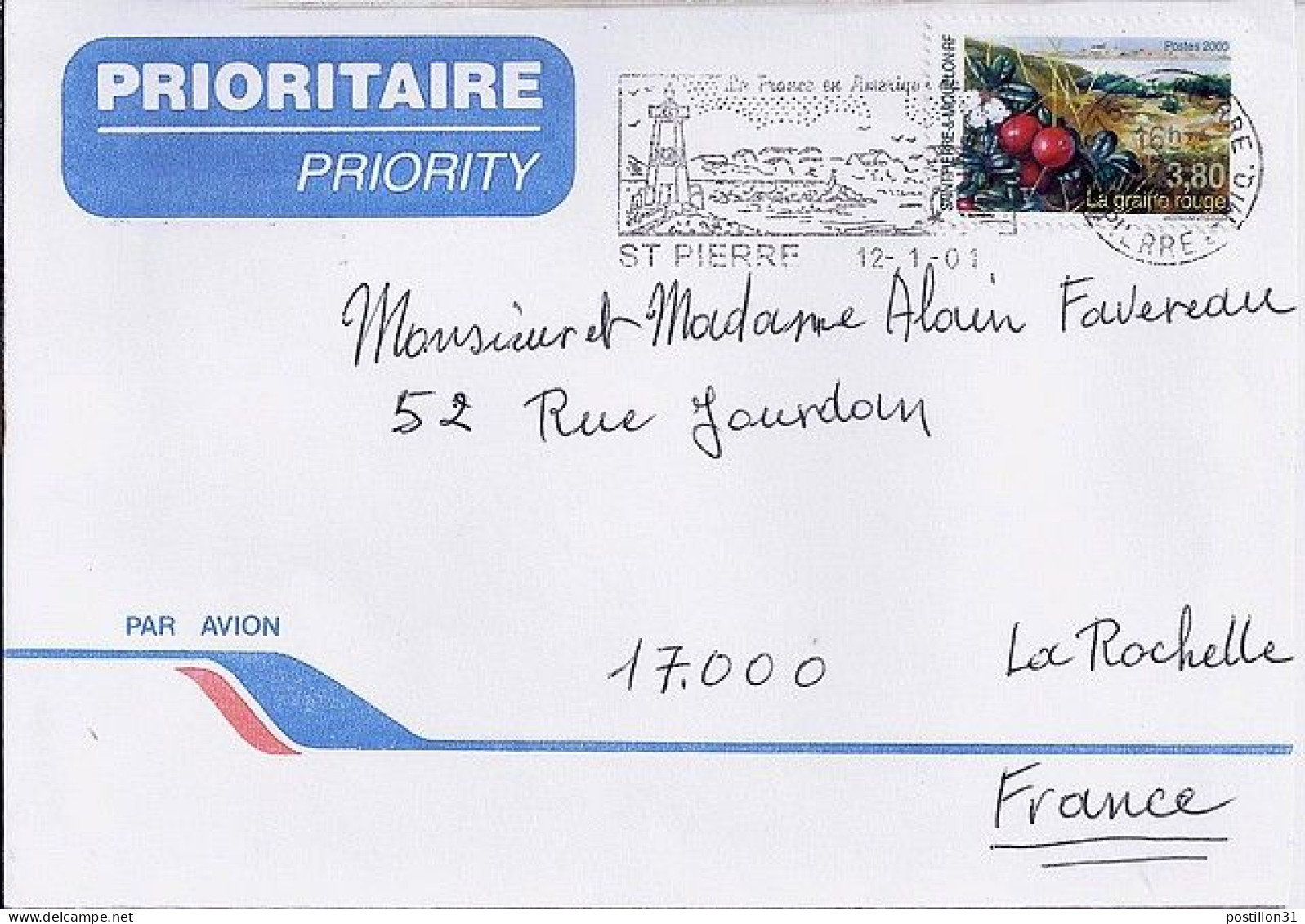 SPM N° 710 S/L.DE ST PIERRE/12.1.01  POUR LA FRANCE  - Storia Postale